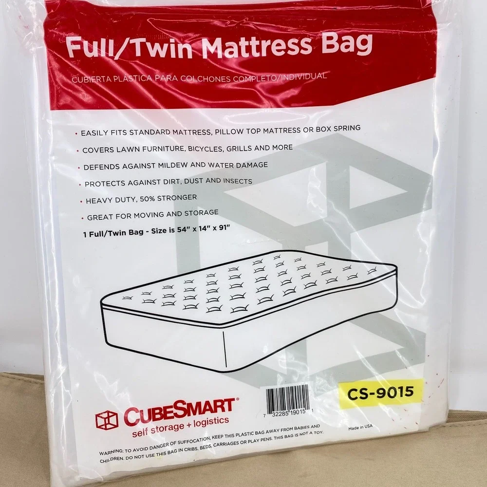 CubeSmart Twin Full Plastic Mattress Bag 54x91 For Moving Storage CS-9015 Clear